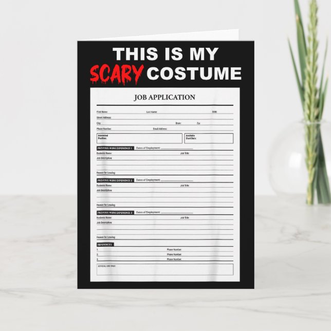 Funny Job Application Form Y Halloween Costume  Kort (Framsida)