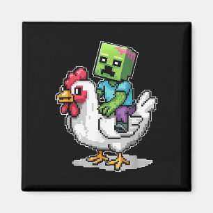 Funny Jockey Pixel Riding Chicken Jockey på en Chi Magnet