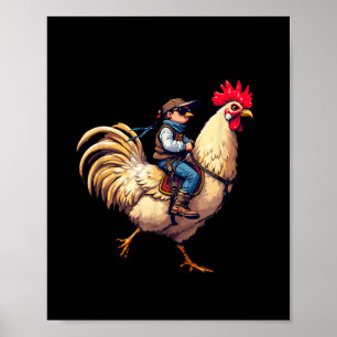 Funny Jockey Pixel Riding Chicken Jockey på en Chi Poster