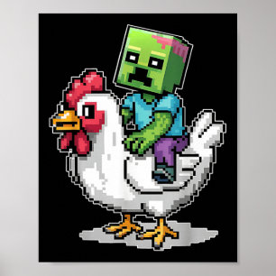 Funny Jockey Pixel Riding Chicken Jockey på en Chi Poster