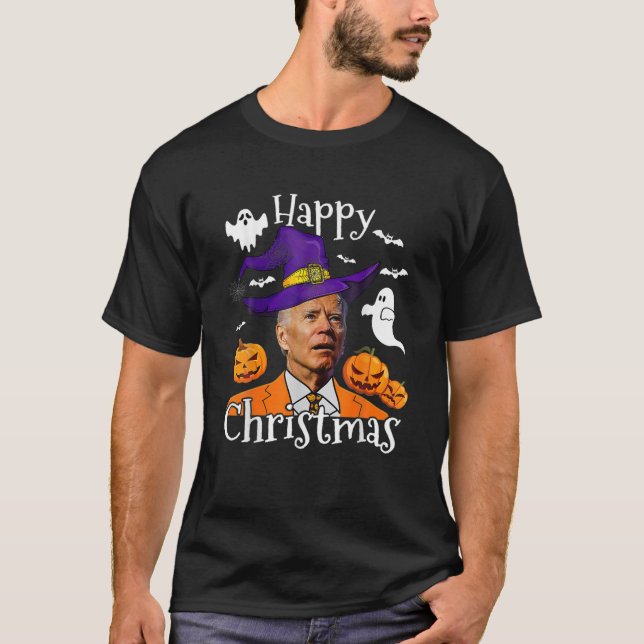 Funny Joe Biden Halloween-konfunderad jul i Lyckli T Shirt (Framsida)