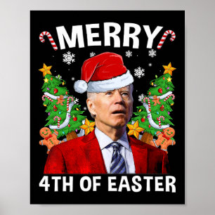 Funny Joe Biden jultomten Hat Merry 4th of E Poster