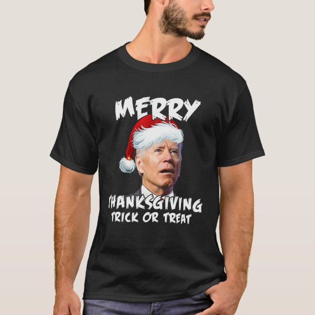 Funny Joe Biden Santa Hat Merry Thanksgiving Chris T Shirt (Framsida)
