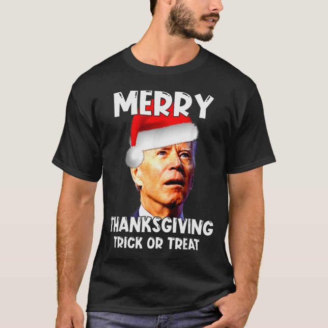Funny Joe Biden Santa Hat Merry Thanksgiving Chris T Shirt (Framsida)