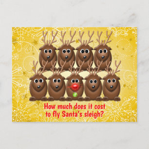 Funny Joke Sleigh Santa's Reindeer jul Julafton Helg Vykort