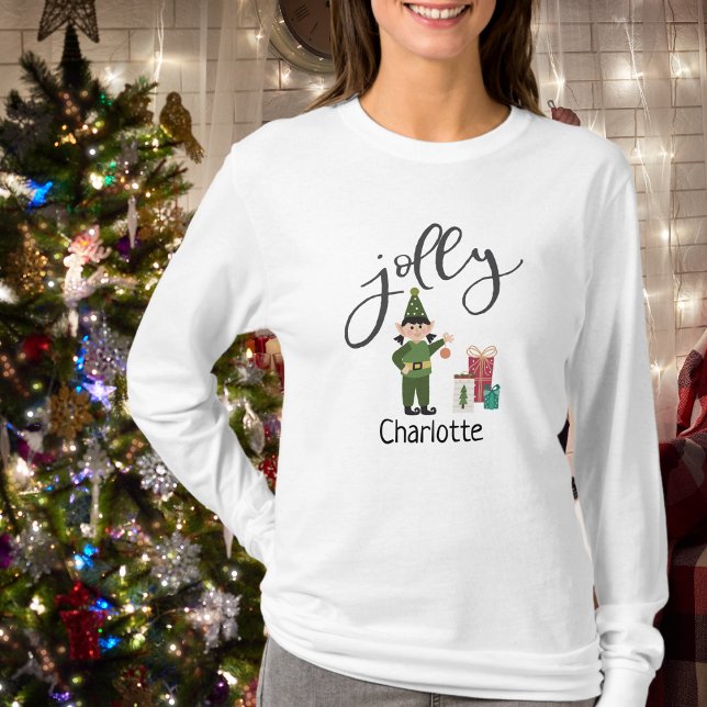 Funny Jolly Elf jul Namn Dam T-Shirt (Funny Jolly Elf Christmas Name Ladies T-Shirt)