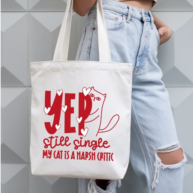 Funny Judging Cat Still Single Anti-Valentine Tygkasse (Skapare uppladdad)