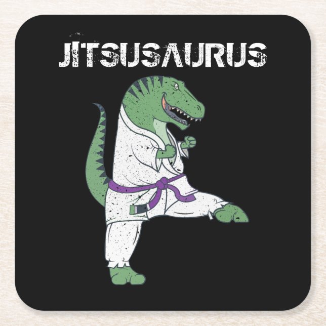 Funny Jujitsu, T-Rex Jiu Jitsu Black Bälte-present Underlägg Papper Kvadrat (Framsidan)