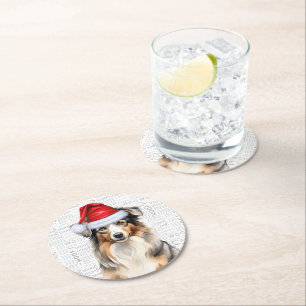 Funny jul Australian shepherd Hund Underlägg Papper Rund