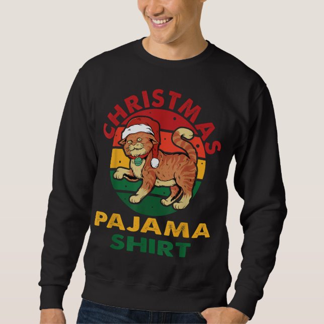 Funny jul Cat Pajama Julafton Lång Ärmad Tröja (Framsida)