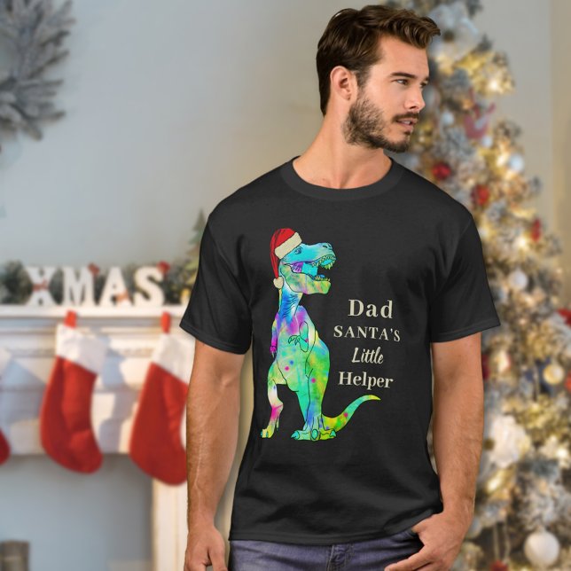 Funny jul Dinosaur Pappa Joke T Shirt (Funny Christmas dinosaur dad joke T-Shirt Santas little helper T-Rex wearing a Santa hat)