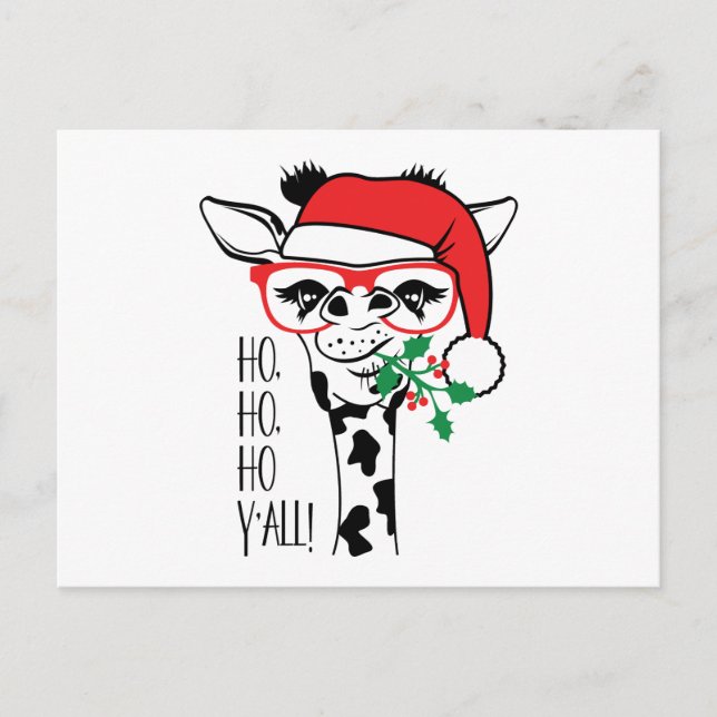 Funny jul Giraffe HO HO HO Y'all Helg Vykort (Framsida)