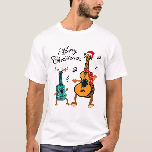 Funny jul Hat Santa Ukulele Gift T Shirt (Framsida)