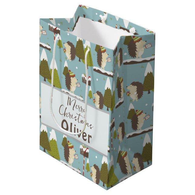 Funny jul Hedgehogs Kids Namn (Framsidan Vinklad)