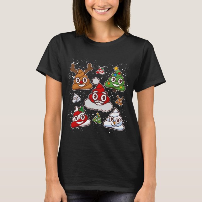 Funny jul Poop Emoji Shirt, Pajama T Shirt (Framsida)