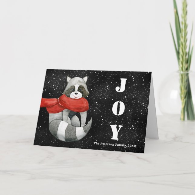 Funny jul Raccoon | Joy Black Helgdagskorts Helgkort (Framsida)