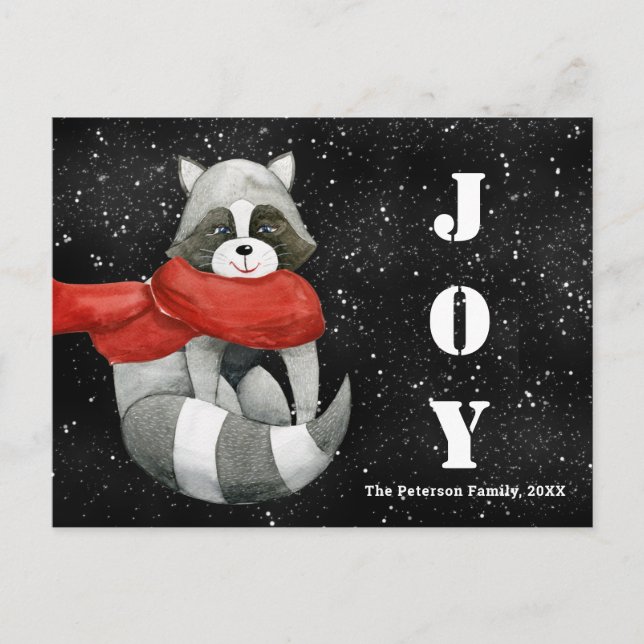 Funny jul Raccoon | Joy Helgdag vykort (Framsida)