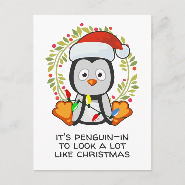Funny jul Sång Pun Penguin Helg Vykort (Framsida)