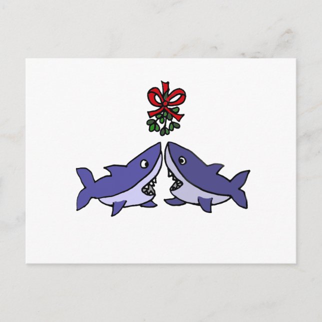 Funny jul Shark Mistletoe Kärlek Helg Vykort (Framsida)