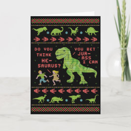 Funny jul T Rex Dinosaur Pun Humor Faux Sticka Kort