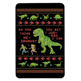 Funny jul T Rex Dinosaur Pun Humor Faux Sticka Magnet