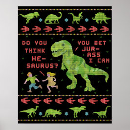 Funny jul T Rex Dinosaur Pun Humor Faux Sticka Poster