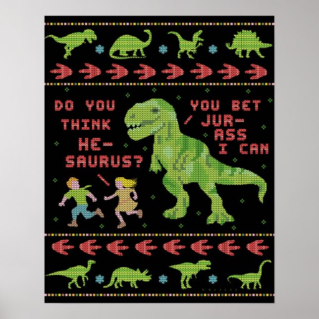 Funny jul T Rex Dinosaur Pun Humor Faux Sticka Poster (Framsidan)