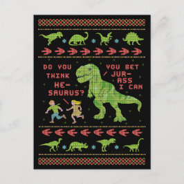 Funny jul T Rex Dinosaur Pun Humor Faux Sticka Vykort