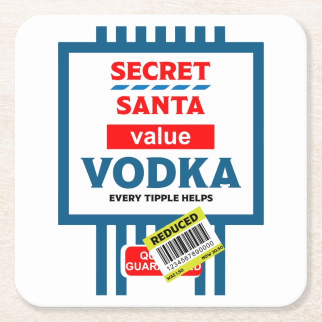 Funny jul Vodka-etikett Underlägg Papper Kvadrat (Framsidan)