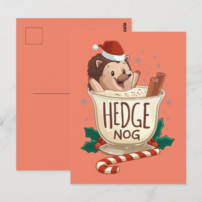 Funny Julafton Hedge Nog Hedgehog Eggnog jul Vykort (Fram/baksida)