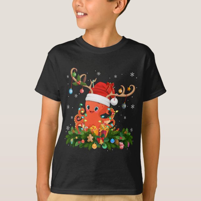 Funny Julafton Helgdag Reindeer Hat Santa Octopus  T Shirt (Framsida)