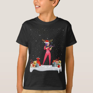Funny Julafton Lighting Reindeer Santa Hat Biathlo T Shirt