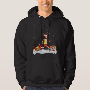 Funny Julafton Lighting Reindeer Santa Hat Maratho Hoodie