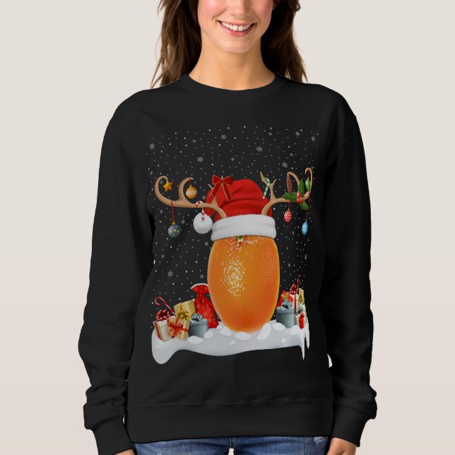 Funny Julafton Lighting Reindeer Santa Hat Orange  T Shirt (Framsida)