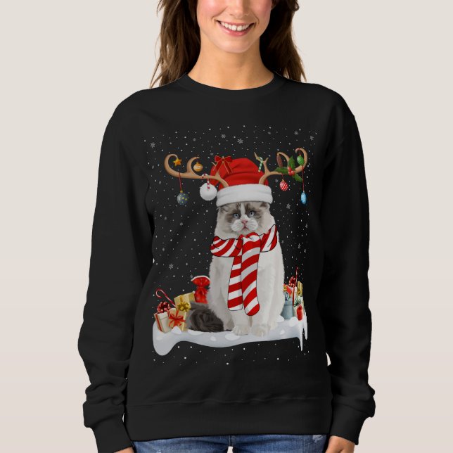 Funny Julafton Lighting Reindeer Santa Hat Ragdoll T Shirt (Framsida)