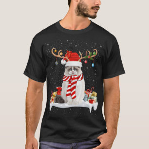 Funny Julafton Lighting Reindeer Santa Hat Ragdoll T Shirt