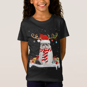 Funny Julafton Lighting Reindeer Santa Hat Ragdoll T Shirt
