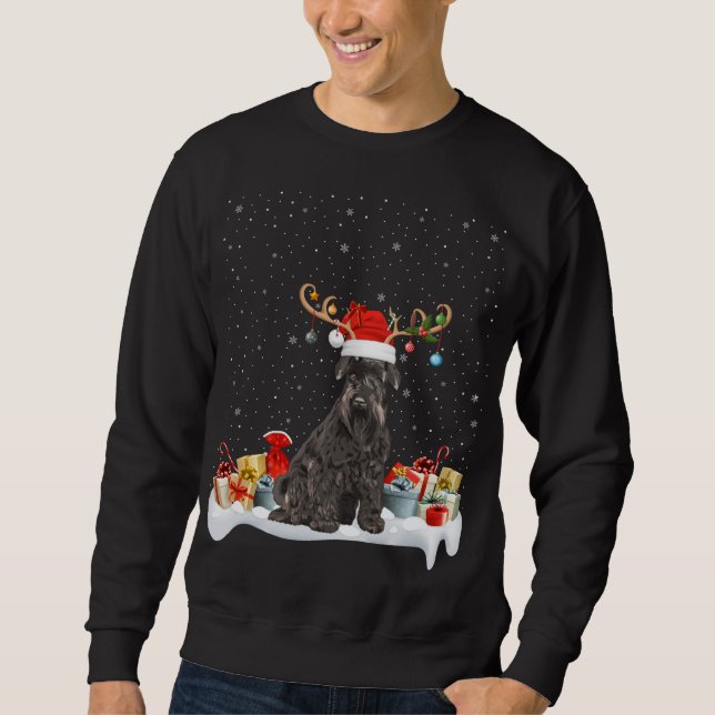 Funny Julafton Lighting Reindeer Santa Hat Schnauz Lång Ärmad Tröja (Framsida)