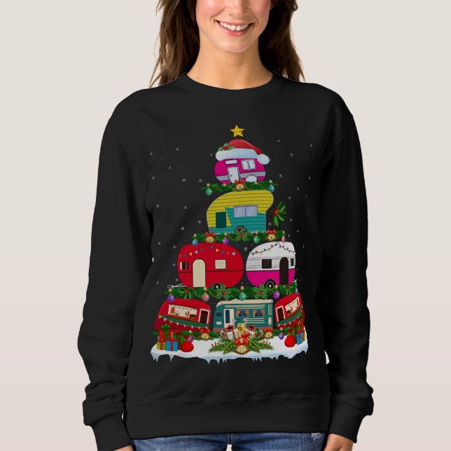 Funny Julafton Lighting Santa Camping RV jultre T Shirt (Framsida)