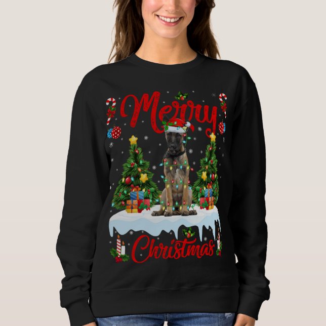 Funny Julafton Lighting Santa Hat belgisk Malinois T Shirt (Framsida)