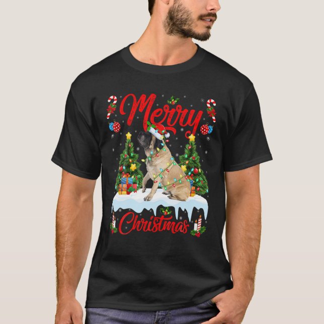 Funny Julafton Lighting Santa Hat English Mastiff  T Shirt (Framsida)