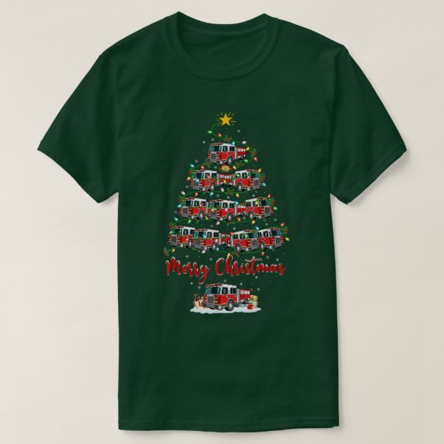 Funny Julafton Lighting Santa Hat Fire Engine Chri T Shirt (Design framsida)