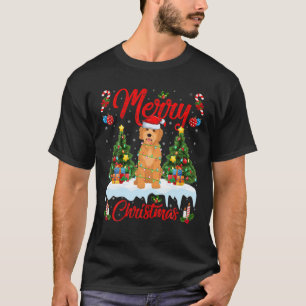 Funny Julafton Lighting Santa Hat Goldendoodle Hun T Shirt