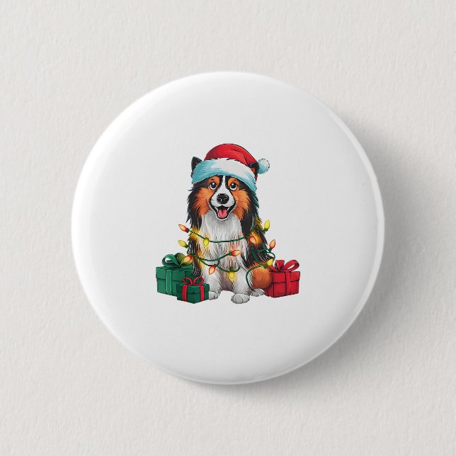 Funny Julafton Lighting Santa Hat Tamaskan Hund Ch Knapp (Framsida)