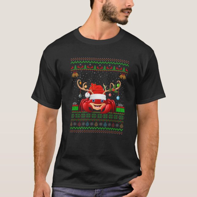 Funny Julafton Lighting Santa Hat Ugly Crab jul T Shirt (Framsida)
