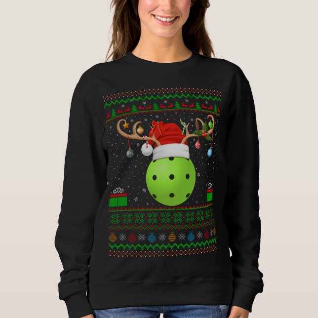 Funny Julafton Lighting Santa Hat Ugly Pickleball  T Shirt (Framsida)