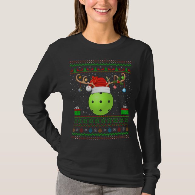Funny Julafton Lighting Santa Hat Ugly Pickleball  T Shirt (Framsida)