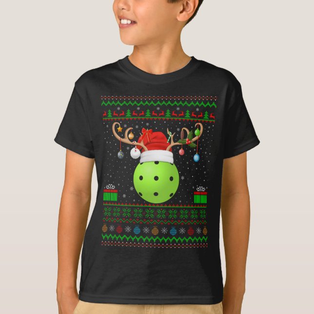 Funny Julafton Lighting Santa Hat Ugly Pickleball  T Shirt (Framsida)