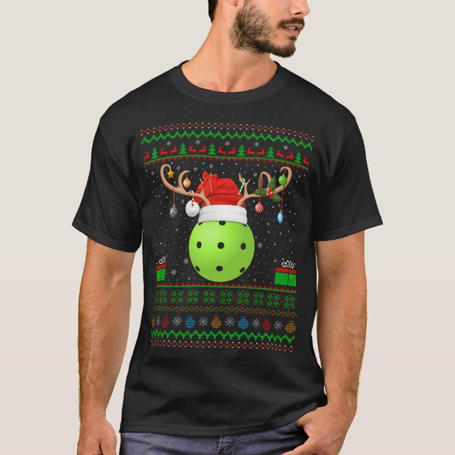 Funny Julafton Lighting Santa Hat Ugly Pickleball  T Shirt (Framsida)