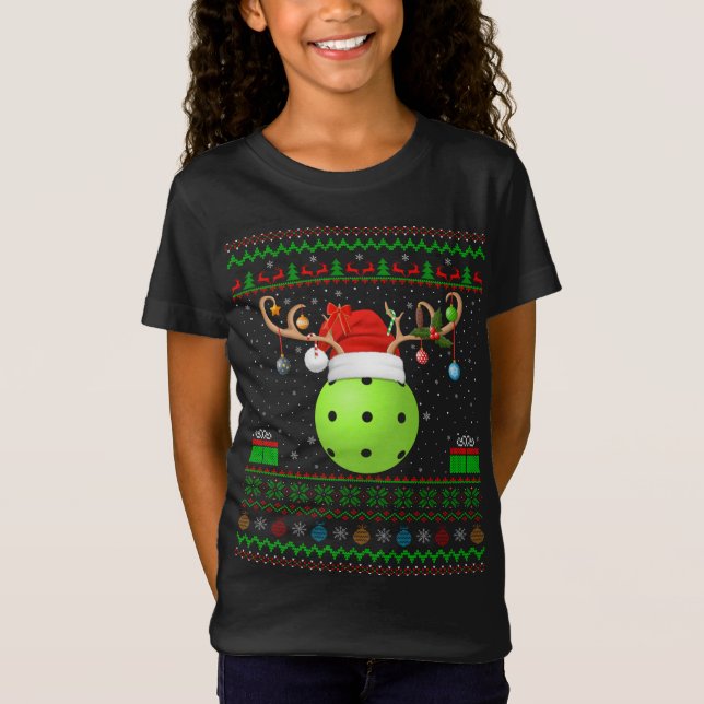Funny Julafton Lighting Santa Hat Ugly Pickleball  T Shirt (Framsida)